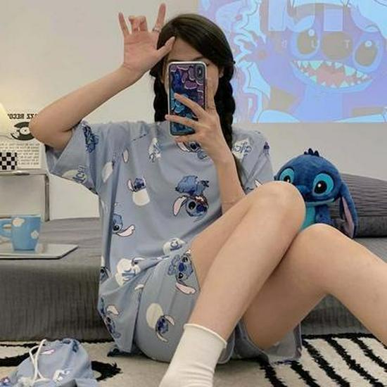 Women's Plus Size Summer Cartoon Pajama Set - Cute Donald Duck Short Sleeve Homewear