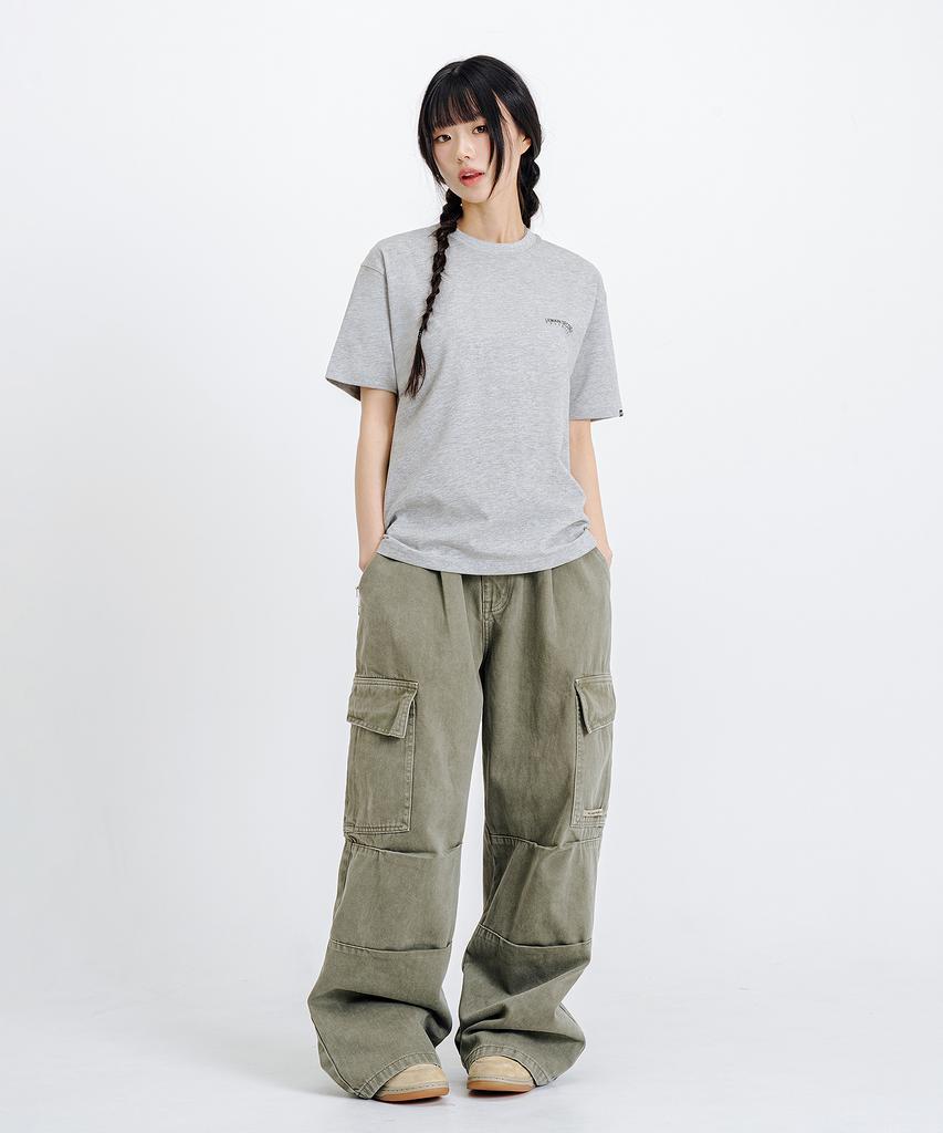 LEMAIN SECOND Basic Logo Print Oversized Short Sleeve T-Shirt [Melange Gray]