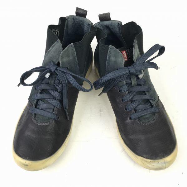 CAMPER Leather Side Gore & Lace Up Short Boots 40 24.5-25 Navy(USED)