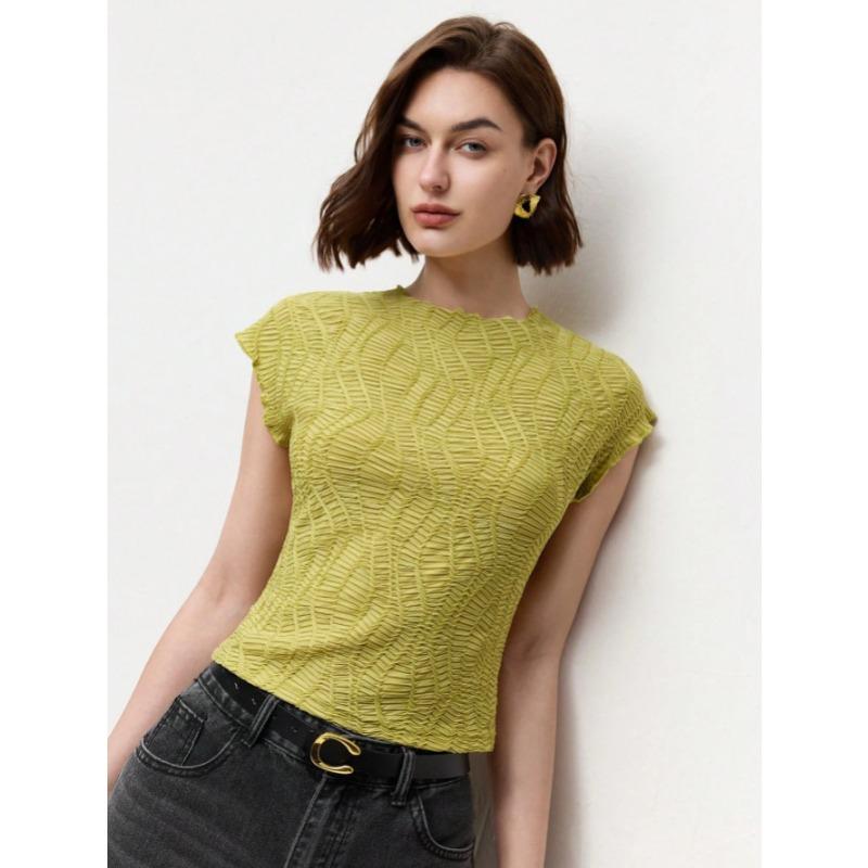 Summer Knitted Jacquard Short Sleeve Top Slim Short Women's T-shirts