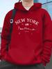 New York-style Letter Print Men's Trendy Hooded Sweatshirt for Fall/winter, Creating a Street Style Look—a Loose and Comfortable Top.