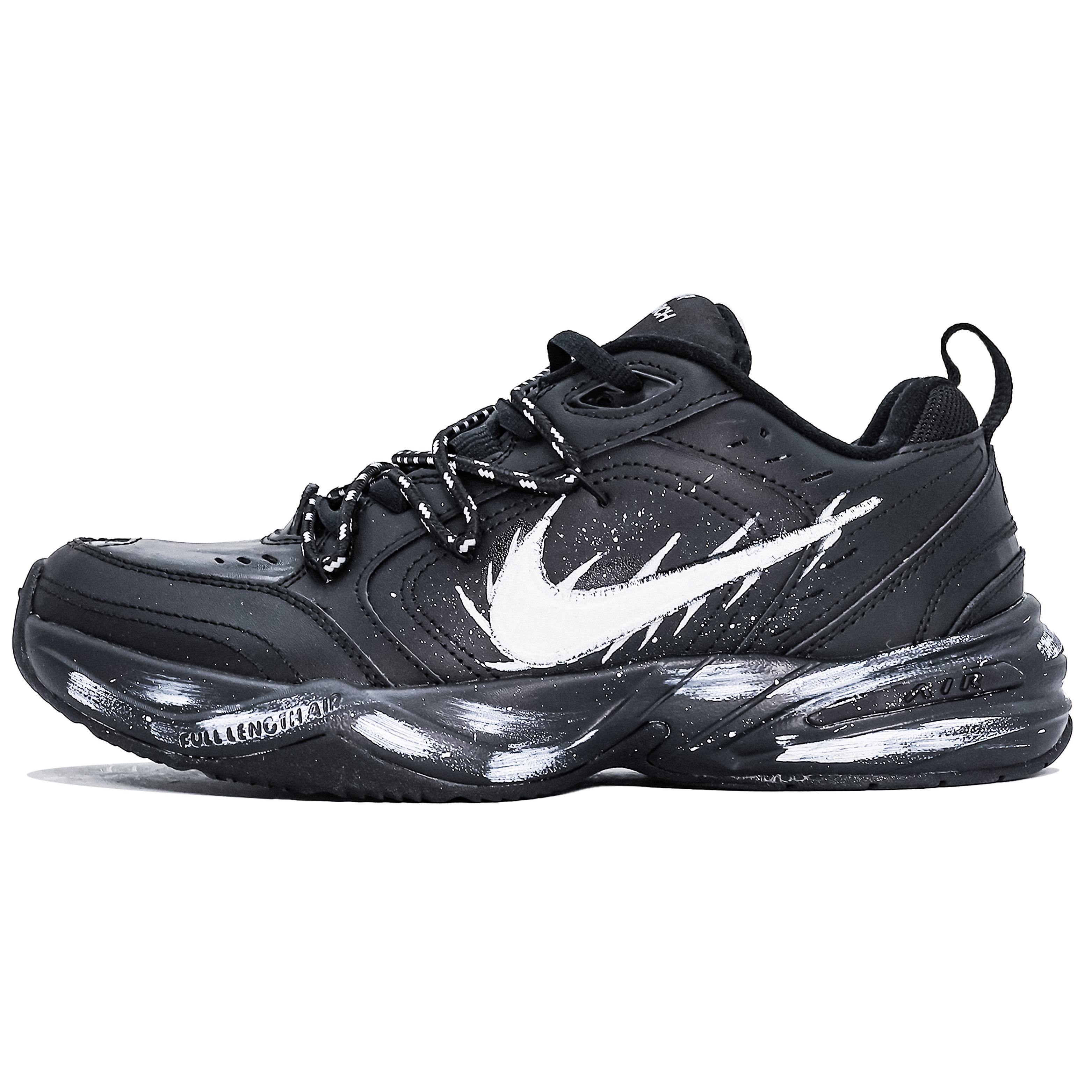 

Nike Air Monarch 4 Cushioning Abrasion Resistant Height Increasing Low top Chunky Sneakers Unisex Black White 415445-001(Team1483-) 36.5