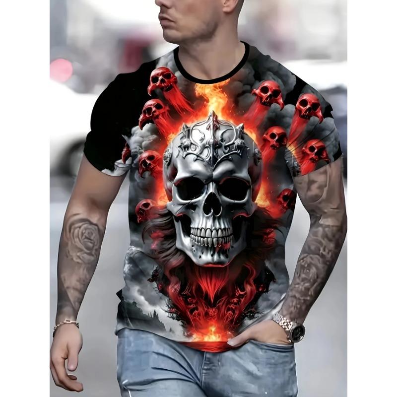 Men's Short Sleeve Tee 3D Skull Print Tops Crew Neck T-Shirts Summer Oversized T-Shirt Hip Hop T-Shirts