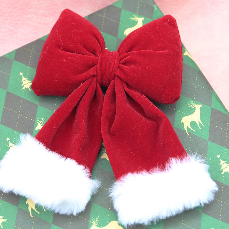 (1 Piece/bag) 15cm Christmas Plush Ribbon Bow Christmas Tree Decoration Clothing Tie Hair Accessories Pendant DIY