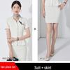 Women's Dark Blue Short-Sleeved Suit Set - Summer Professional Attire for Hotel and Jewelry Store Front Desk.