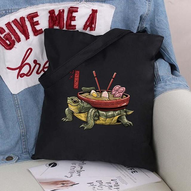 Women Shopping Bags Cute Cartoons Pattern Series Eco Shopper Shoulder Bag Fashion Black Printing Folding Handbag Canvas Tote Bag