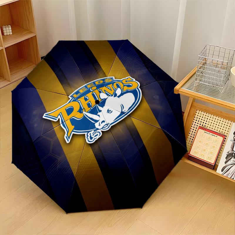Leeds Rhinos Print Auto 8?Ribs Folding Umbrella Wind Resistant Lightweight Automatic Umbrella For Daily Travel
