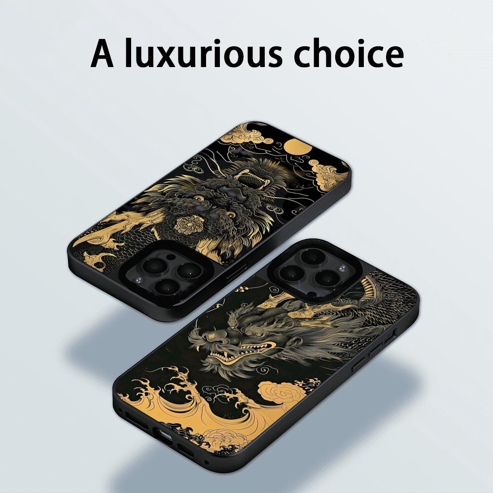 Japanese Dragon Super Cool Painting Phone Case for iPhone 17 16 E 15 14 13 12 Pro Max Sheepskin Silver-edged Protective Case