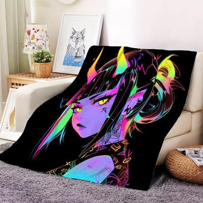Vibrant Demon Character Blanket - Soft Cozy Throw with Neon Colors, Perfect for Home Decor, Unique Gift for Anime Lovers