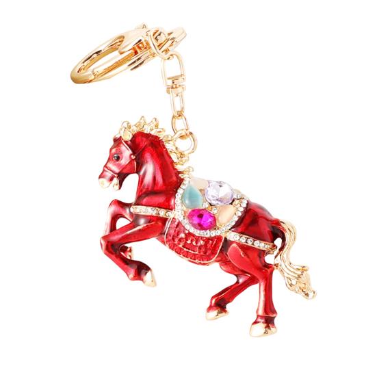 Keychain Pendant Chinese Zodiac Enamel Horse Rhinestones Inlaid Key Chain Metal Charm Bags Keyring Backpack Car Accessories