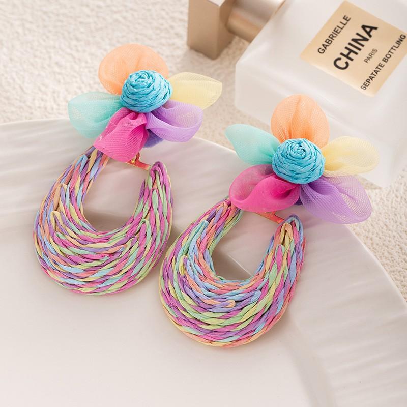 

Handmade Raffia Mesh Flower Earrings High-End Women S Light Luxury Fashion Earrings Mori Small Fresh And Sweet Earrings