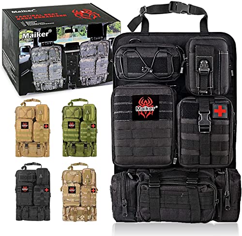 FUNY Tactical Car Seat Back Organizer, Upgraded Tactical Vehicle Panel Organizer with 5 Removable Molle Pouches, Universal Fit for Most Vehicles (Blac