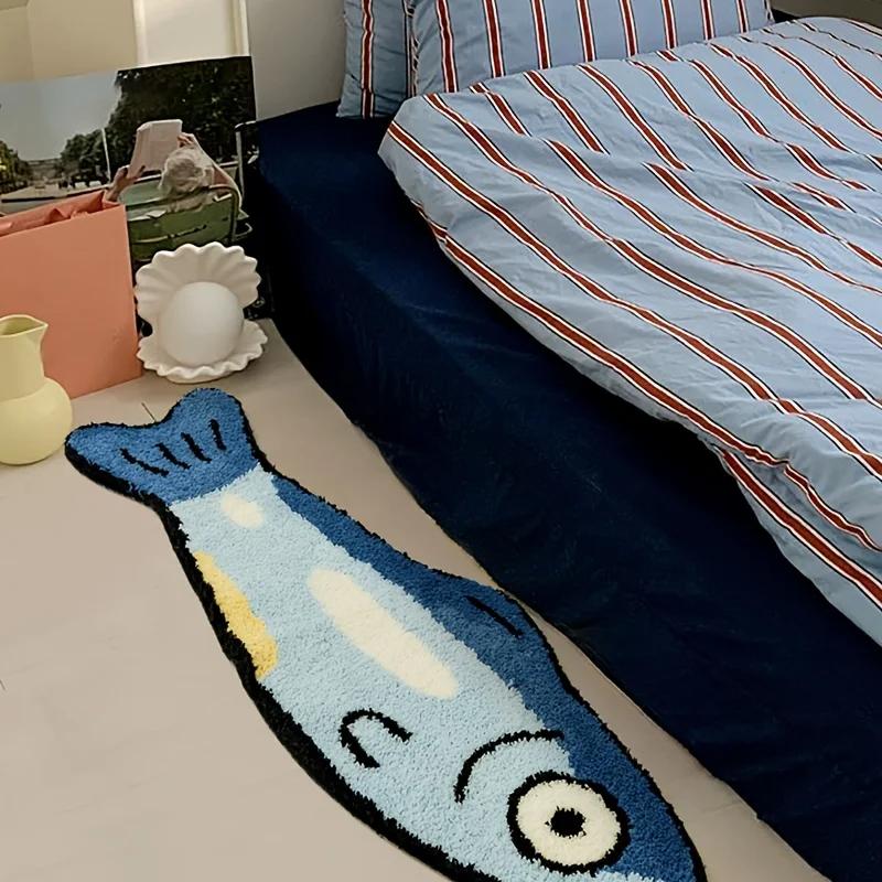 Cute Salted Fish Long Carpet 40x120cm, Living Room Area Floor Mat, Children's Bedroom Bedside Blanket, Home Decoration