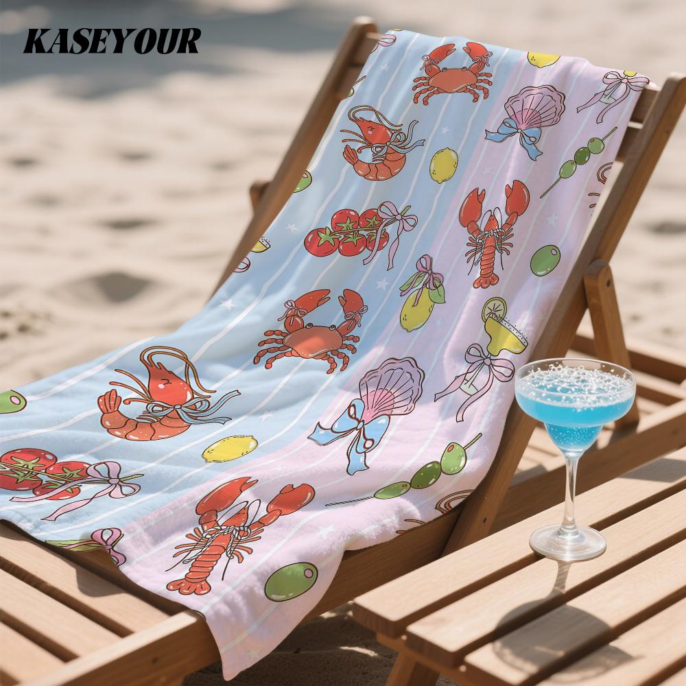 Coastal Summer Seafood Split Oversized Microfiber Beach Towel Sand Proof Quick Dry, Absorbent for Swimming Pool Travel Camping
