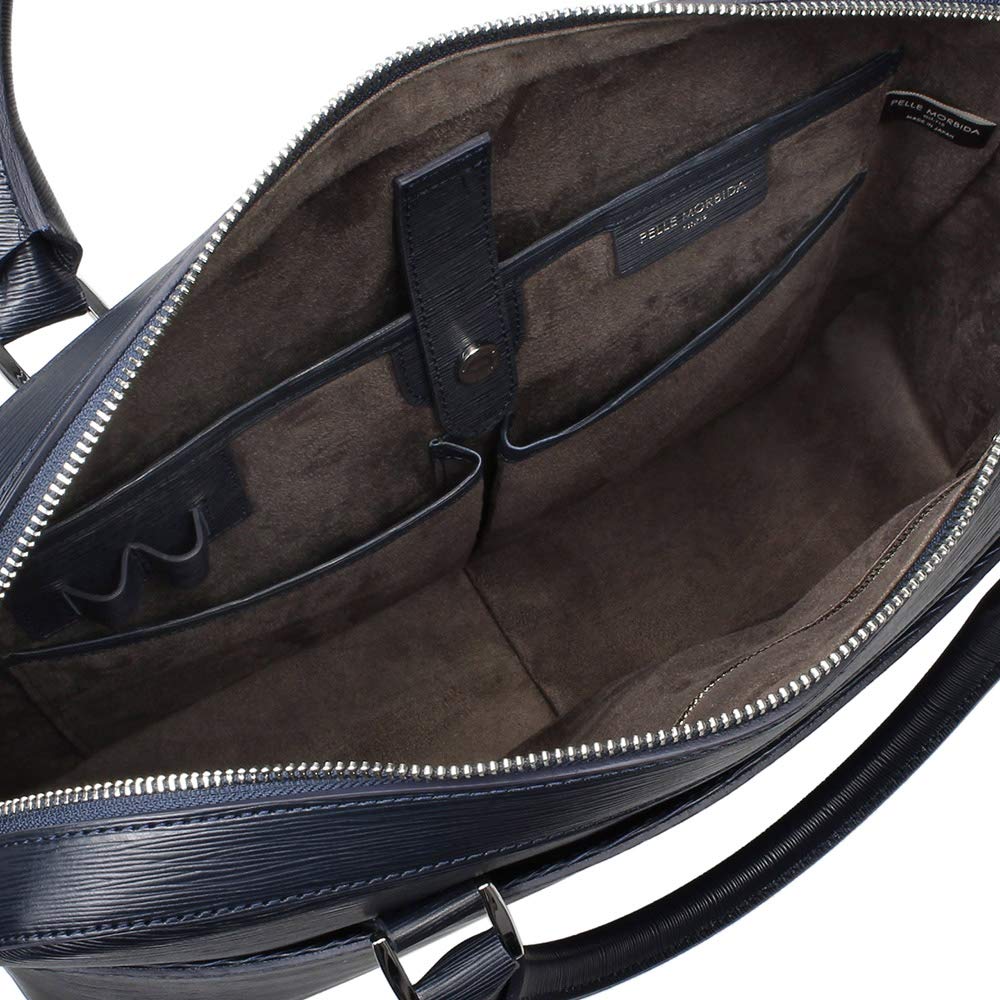 Pelle Morbida Briefcase Genuine Leather Capitano Embossed Leather Navy PMO-CA201 Men's PM-CA201-NV