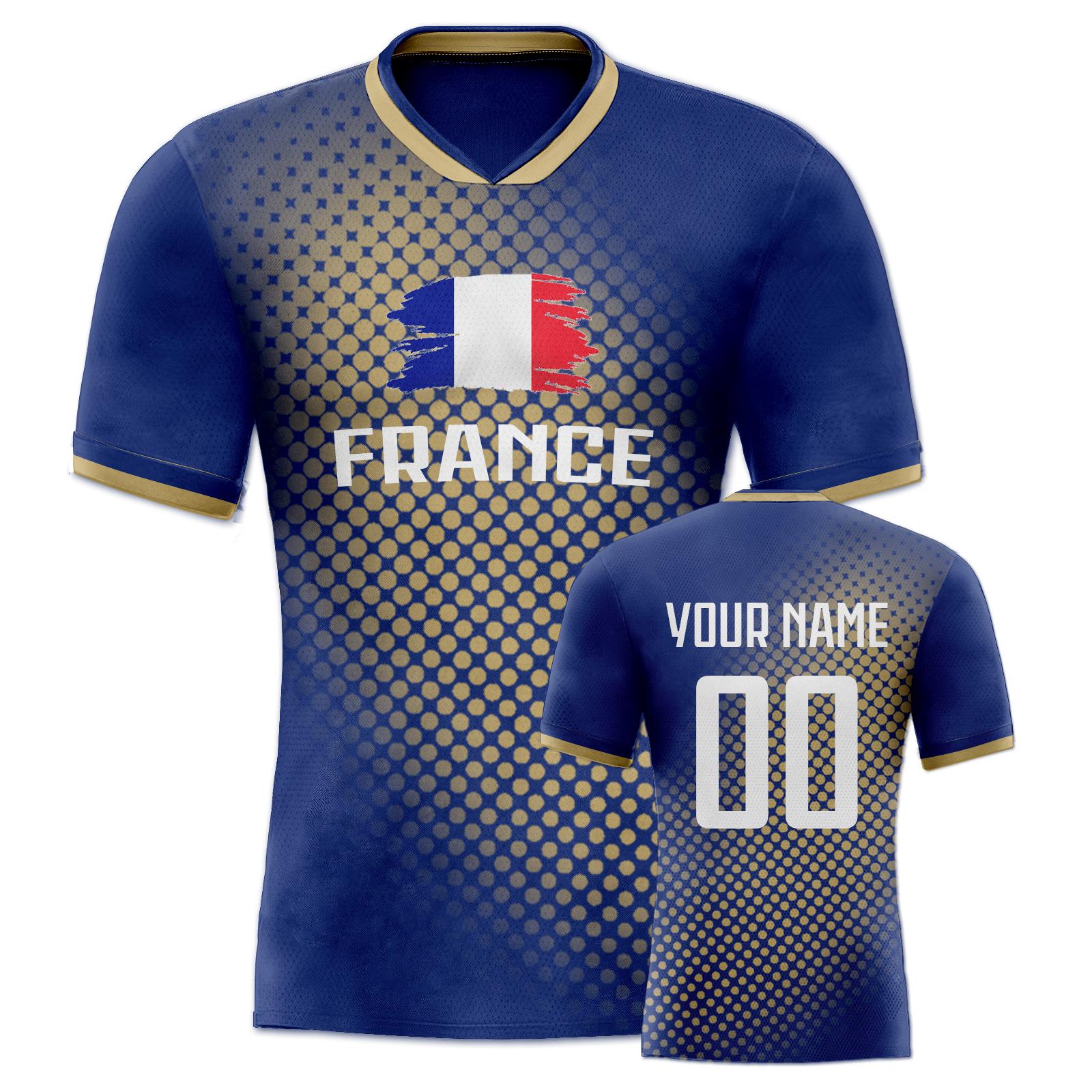 France Soccer Jersey Quick-Dry Football Team Shirt Number Sports Uniform for Men Women Kids S