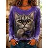 Fashion Women's Crew Neck Long Sleeve 3D Casual Color Printing Casual Long Sleeve Crew Neck T-Shirt