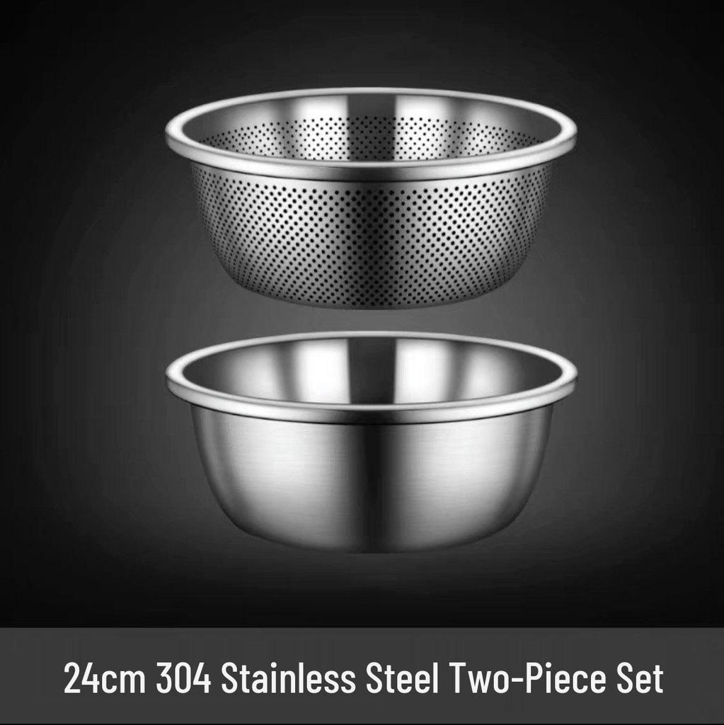 Durable 304 Stainless Steel Multi-Purpose Kitchen Basin: Noodle, Soup, Vegetable Wash, Egg Beating, and Seasoning Jar.
