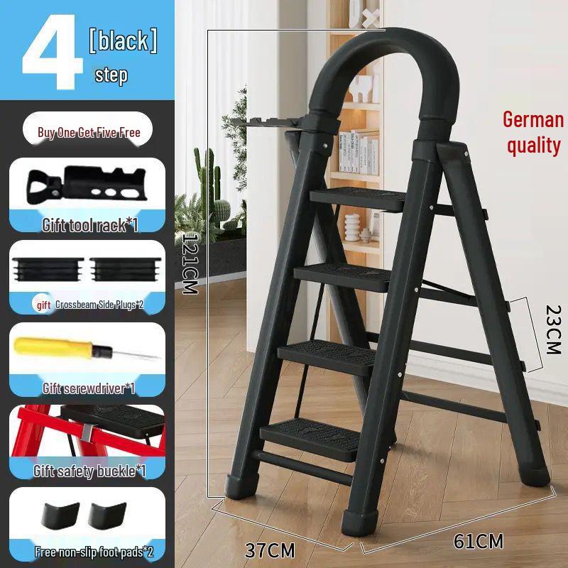 Multi-Functional Telescopic A-Frame Folding Ladder - Thick Carbon Steel Step Ladder for Indoor Use
