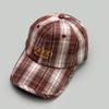 Vintage Plaid Letter Embroidery Baseball Cap Men'S And Women'S Shading College Style Color Matching Casual Fashion Cap