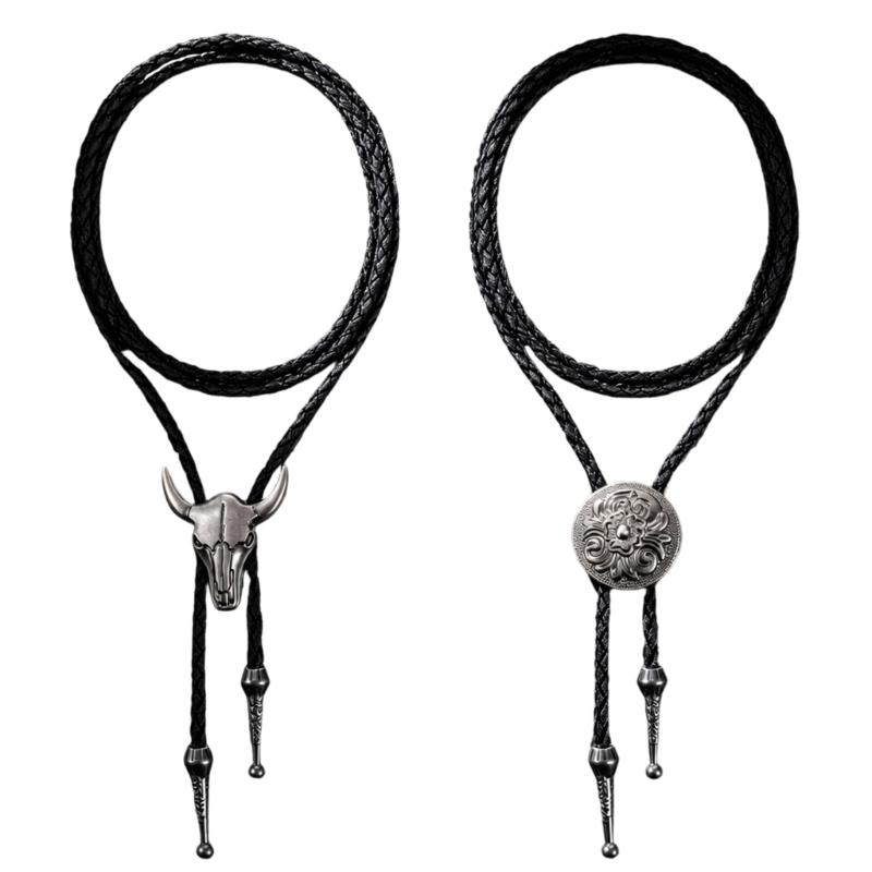 Colier Bolo Tie Western pentru Bărbați și Femei, Accesoriu de Gât din 2 Piese cu Șnur PU Împletit cu Glisoare Reglabile pentru Stil Zilnic