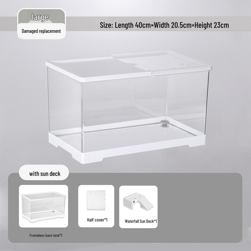 Acvariu Compact pentru Broaște Țestoase cu Platformă de Soare - Habitat Elegant de Birou cu Capac pentru Afișare Ecologică în Sufragerie