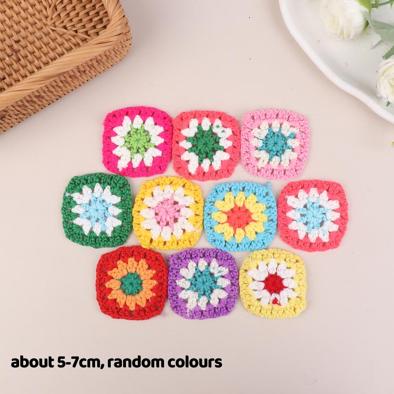 

10Pcs Random Mix Colors Yarn Handmade Crochet Doilies Suit Square Flower Piece For Diy Clothing Pocket Coaster Bag Tablecloth