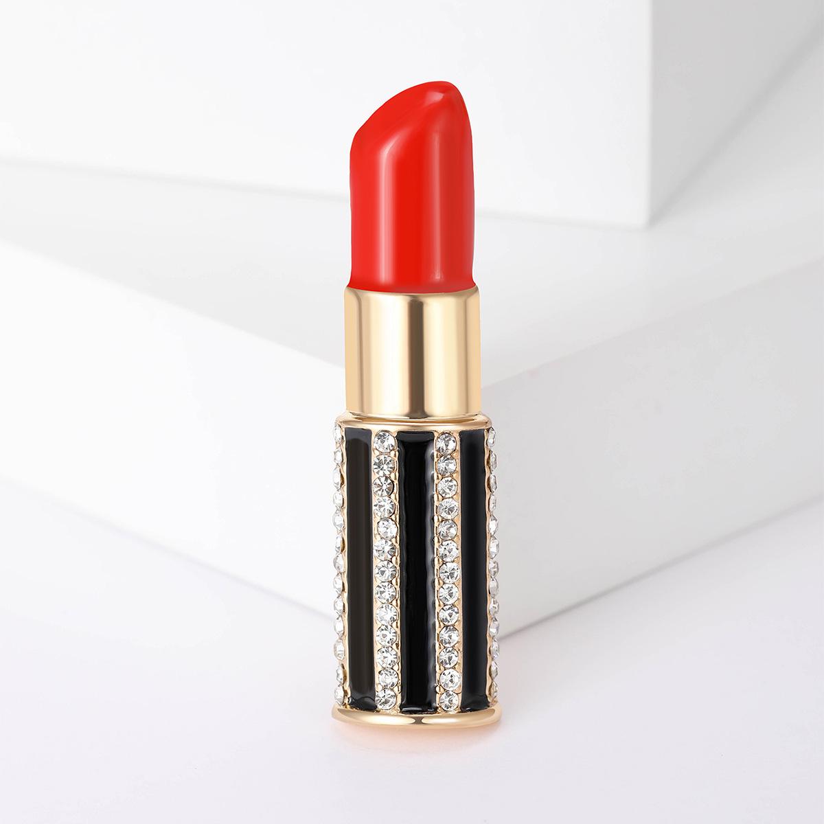 

Creative Enamel Drip Diamond Lipstick Brooch - Retro Fashion Accessory