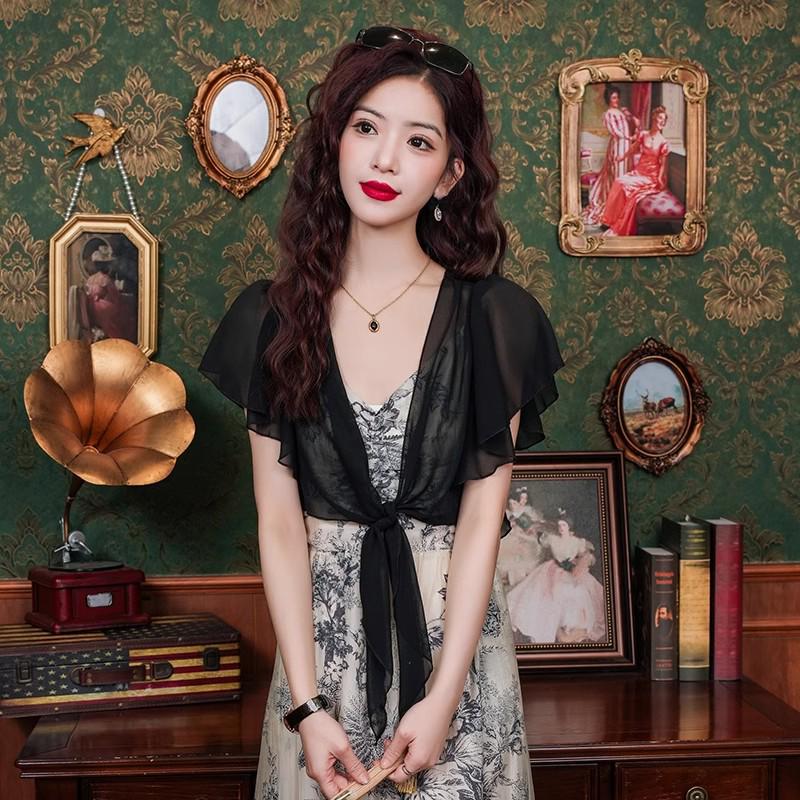 Women's Chiffon Summer Shawl Jacket - Super Light Short Sleeve Cardigan