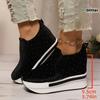 Women'S Thick-Soled Casual Wedge Shoes with Elastic And Rhinestones, Stylish And Versatile, Lightweight for Casual Sports.