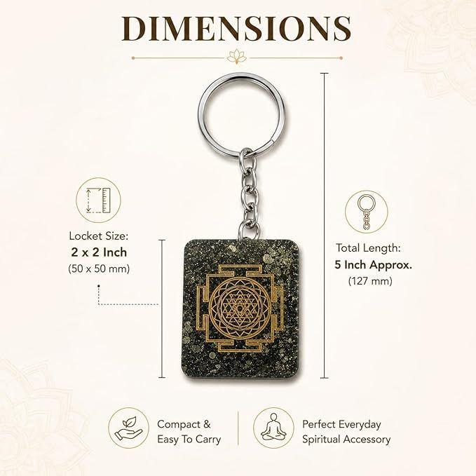 Shree Yantra Pyrite Keychain for Wealth and Prosperity Crystal Keychain