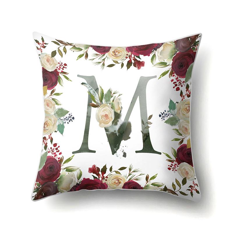 Polyester Pillowcase American Retro Flower Plant 26 English Letter Cushion Cover Car Pillowcase