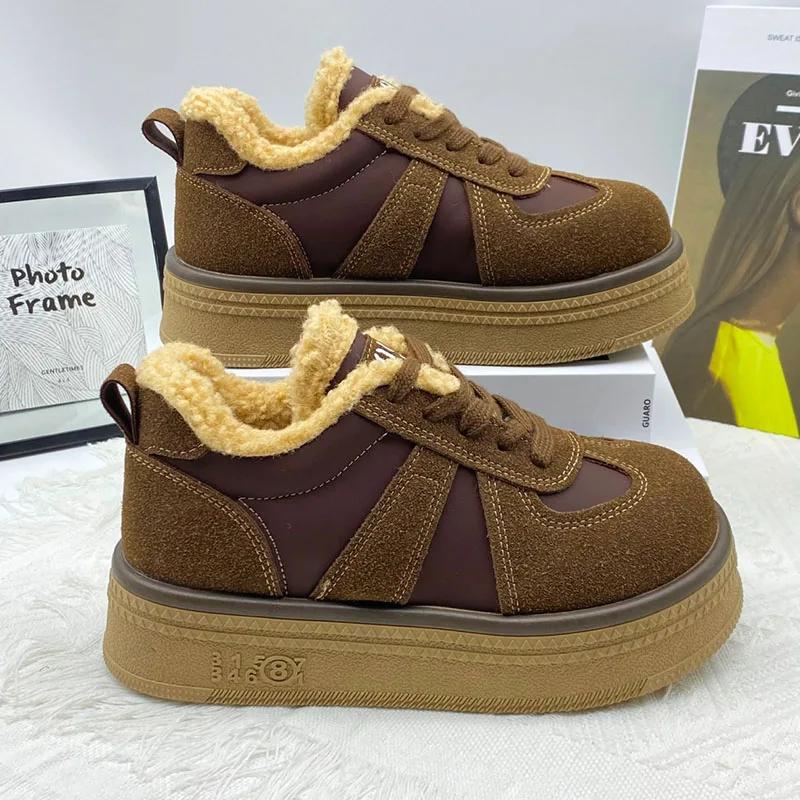 Dámské kožešinové teplé bavlněné boty kotníkové boty ploché tenisky nové designové semišové plyšové sněhule sportovní platforma ležérní boty boty