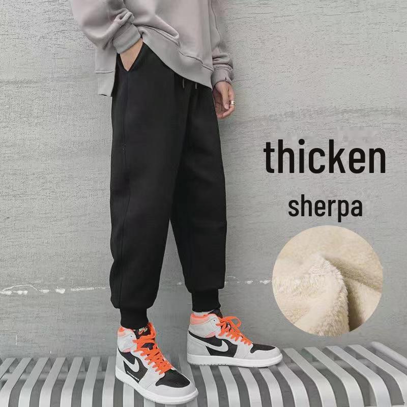 Men's Winter Plush Lined Sweatpants - Warm, Thickened Cotton-Lambskin Leggings for Outdoor Use, Available In Large Sizes
