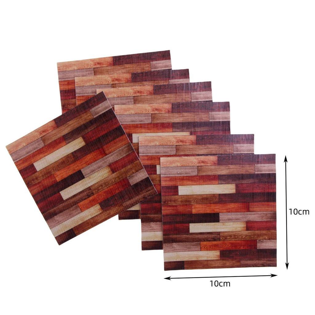 Miniature Dollhouse Retro Brick Wall Sticker 10x10cm - Wood Grain Pattern Home Decoration
