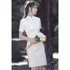 Petite White Retro Cheongsam 2025: Autumn High-End Short Dress for Girls