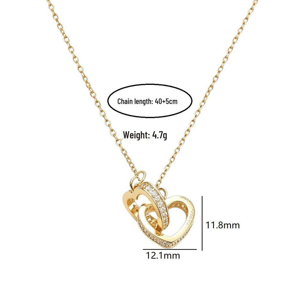 Cross-Border Fashion Heart Double Ring Zirconium Titanium Necklace for Women – Elegant Clavicle Chain Jewelry