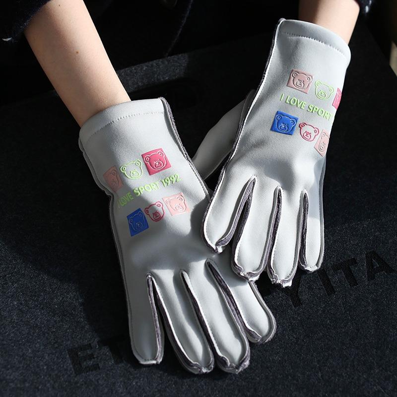 New thermal gloves women's autumn and winter cute bear velvet outdoor windproof waterproof cycling non-slip riding