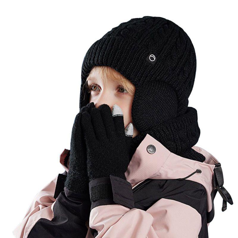 Kids Winter Knitted Warm Hat Scarf Gloves 3pcs Sets