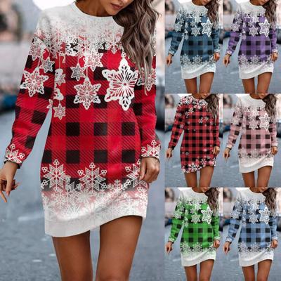Jurk met lange mouwen voor dames Casual kerst bedrukte trui Hippe jurk Truijurk Herfst