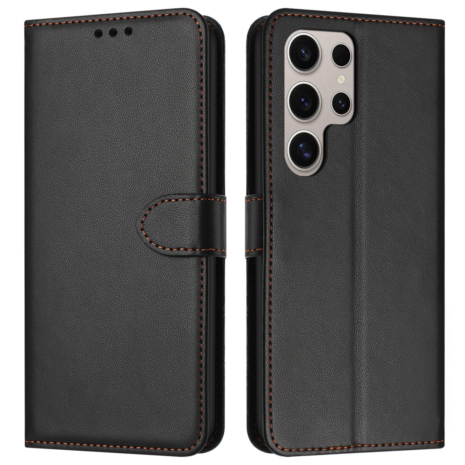

For Samsung Galaxy S25 Ultra Wallet Phone Case Leather Stand Cover with Strap Black