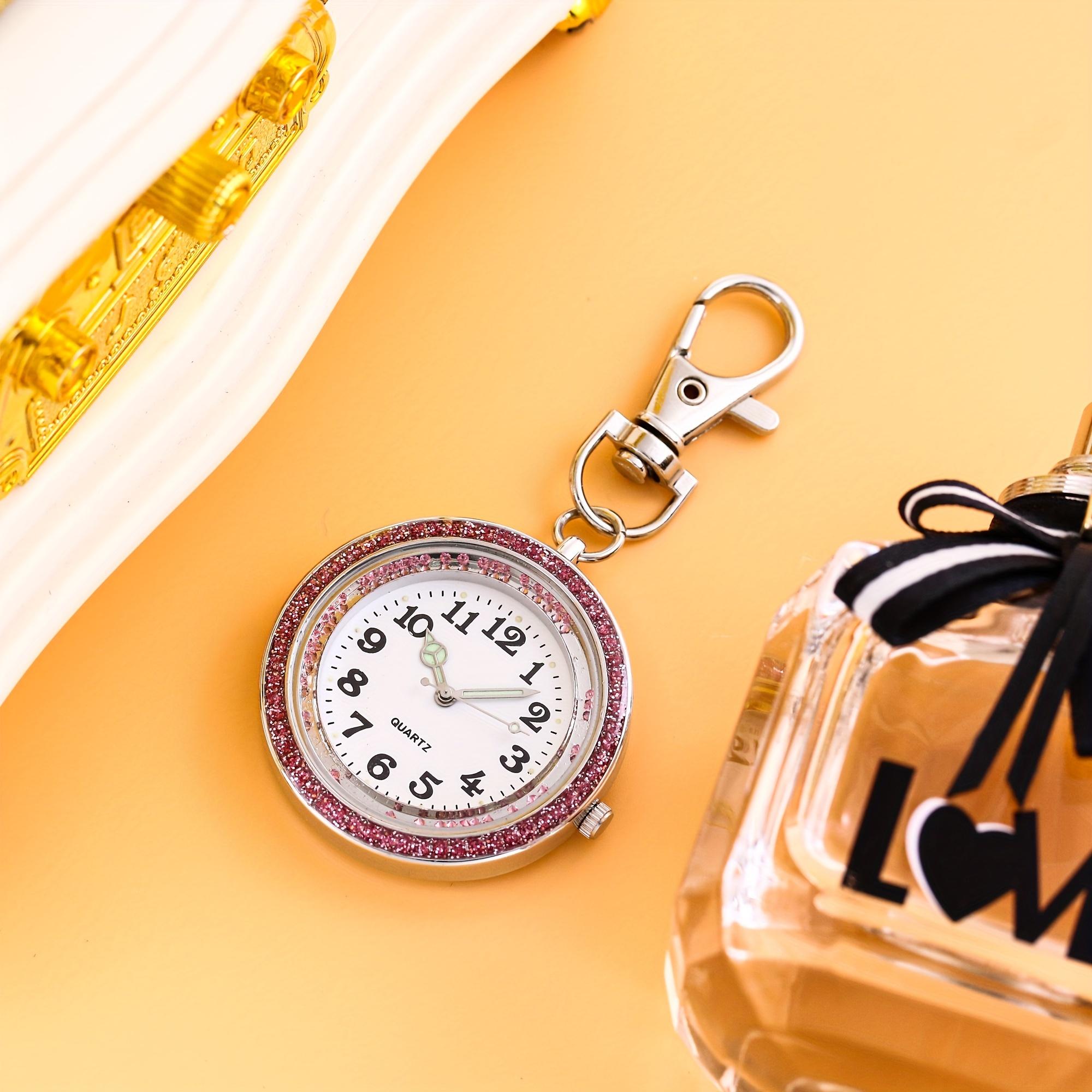 Colorful Full Diamond Luminous Needle Hanging Watch, Pocket Watch, Keychain Watch, Nurse Watch, Men s and Women s Hanging Watch розовый