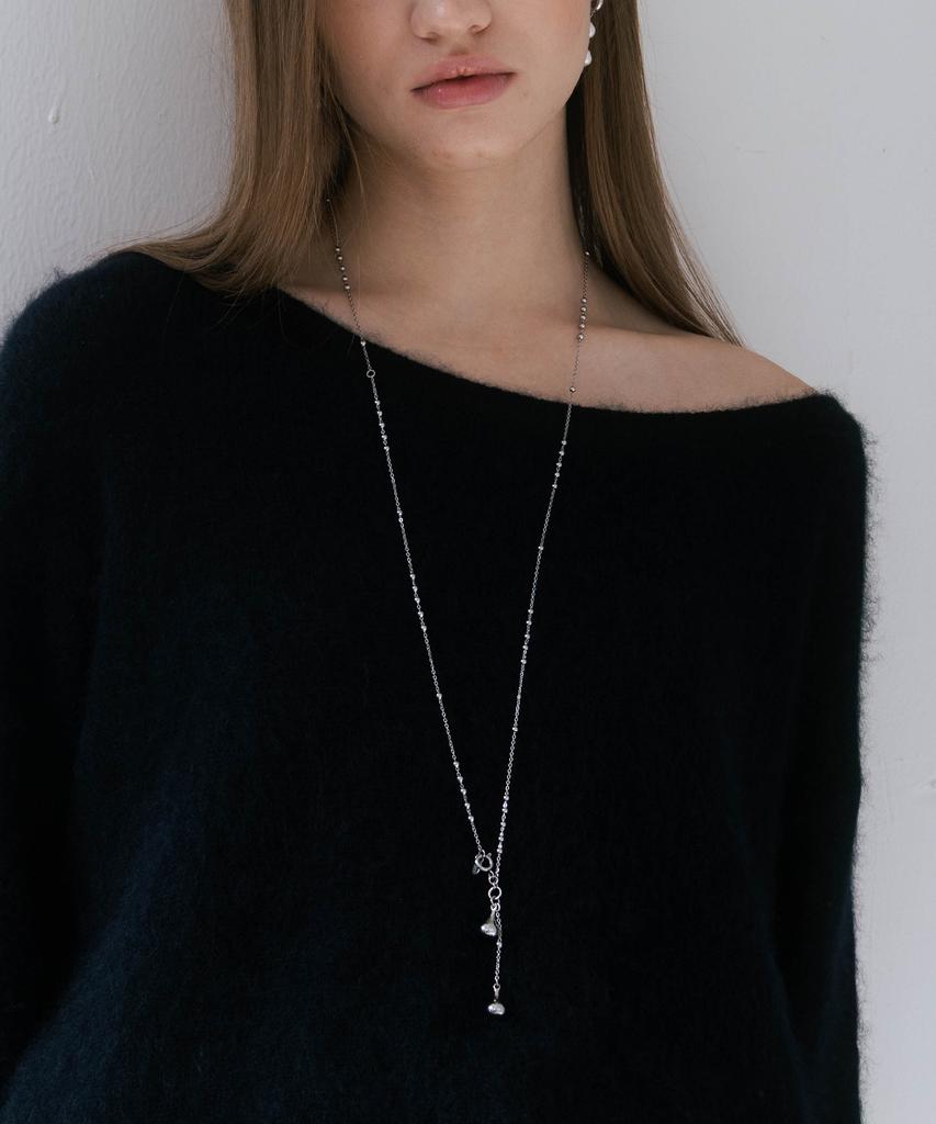 Pearly More Slim Drape Drop Necklace_Pm25N008Wt