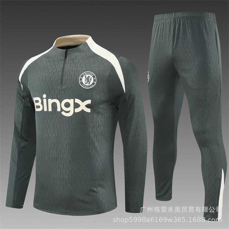 Chelsea Training Jersey Long Sleeve Half-Zip Soccer Shirt Adults Kids Camo Print Breathable Modal Fabric
