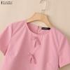 ZANZEA Women Casual Round Neck Solid Color Loose Short Sleeve Blouse