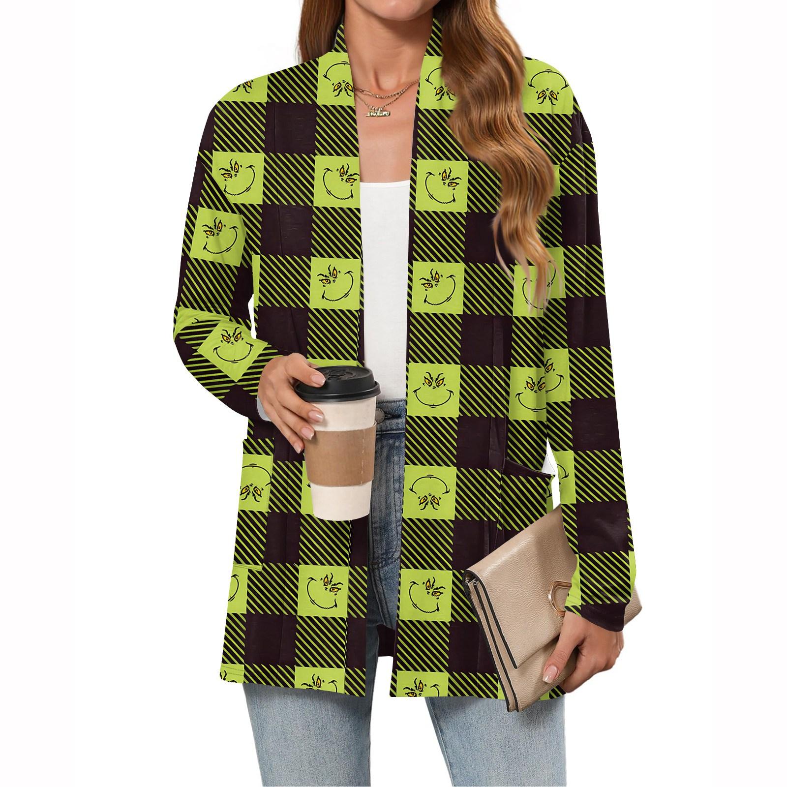 

Women s Christmas Printed Lightweight Cardigan Long Sleeved Casual Loose Thin Fit With Pockets Cardigan Jacket XXXXXL