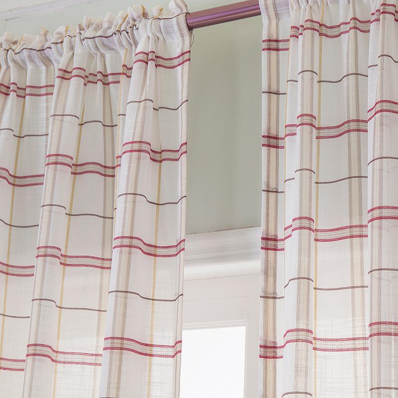 Linen Woven Plaid Curtains, Window Screens, Finished Punched Curtains, Customization