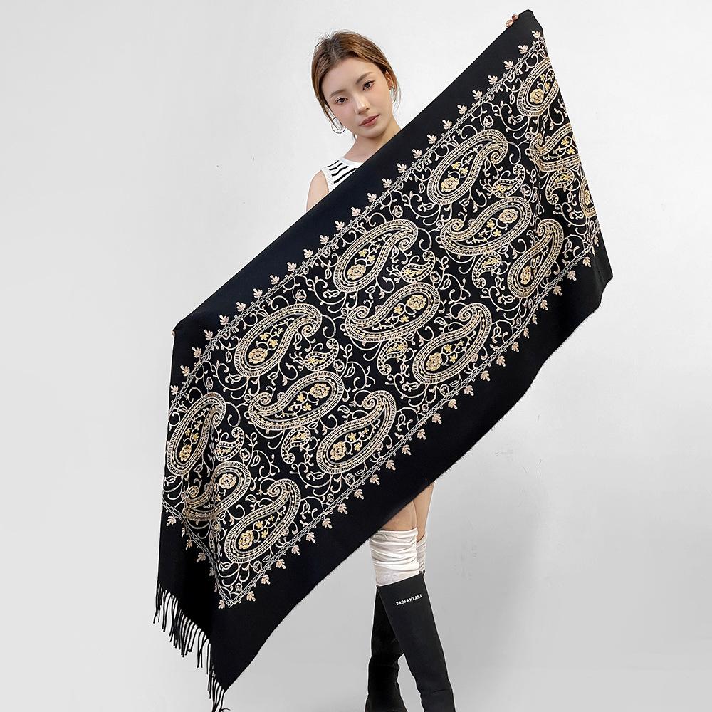 Light luxury fashion imitation cashmere shawl large cashew print scarf double-sided embroidered fringed scarf fashion shawl