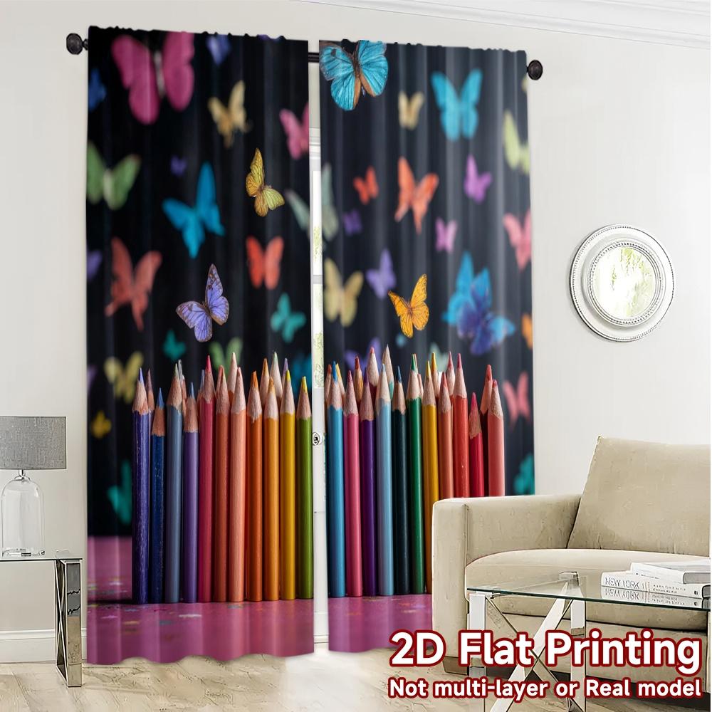 Modern Flat Printing Curtains Without Rod Rainbowpencils Curtain Versatile Fabric All Seasons Use Set Of 2 Made Polyester