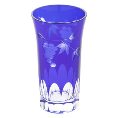 [Authentic Product] Tajima Glass "Edo Kiriko" Small Beer Glass, Approx. 5.5cm Diameter X 10cm Height, Approx. 120ml Capacity, Grape Pattern, Lapis Laz
